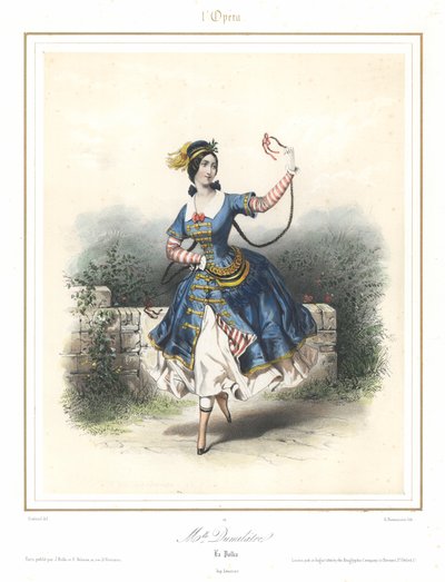 Francuska tancerka baletowa Adele Dumilatre tańcząca w Operze Paryskiej, ok. 1840 (kolor lito) autorstwa Emile Desmaisons