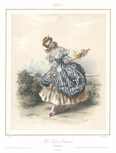 Francuska tancerka baletowa Pauline Leroux tańcząca w Operze Paryskiej, ok. 1840 (kolor lito) autorstwa Emile Desmaisons