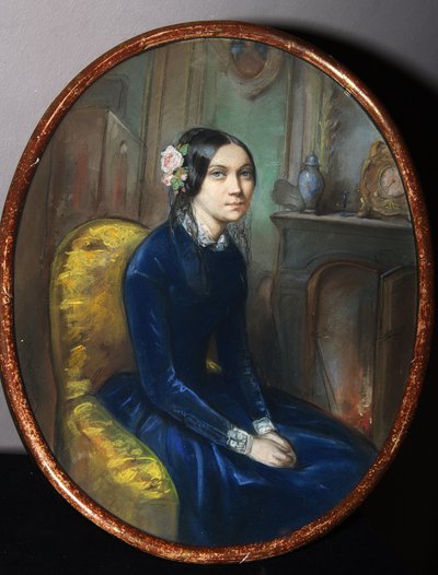 Portret Idalii Poletiki (?) (Portret I. Poletiki). Praca Emile Francois Dessain (1808-1882), akwarela i pastel na papierze autorstwa Emile Francois Dessain