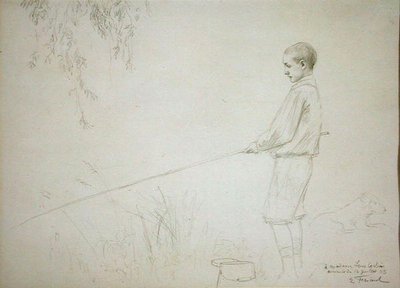 Młody chłopak wędkarski autorstwa Emile Friant