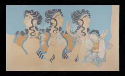 Obraz odrestaurowanych Dam w niebieskim fresku z Pałacu Minosa w Knossos (rysunek Evans Fresco O / 7) autorstwa Emile Gilliéron