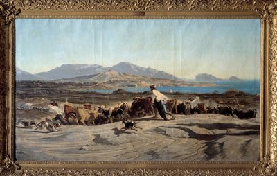Widok Marsylii z Aygalades, całodniowy spacer Na pierwszym planie młodzi pasterze ze stadem. Obraz Emile Loubon (1809-1863) 1853 wym. 1,40 x 2,60 m Marsylia. Muzeum Sztuk Pięknych autorstwa Emile Loubon