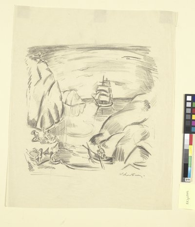 Zatoka morska z żaglowcem i kąpiącymi się kobietami autorstwa Emile Othon Friesz