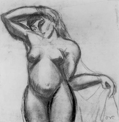 Studium postaci. Stojąca kobieta en face z draperią. autorstwa Emile Othon Friesz