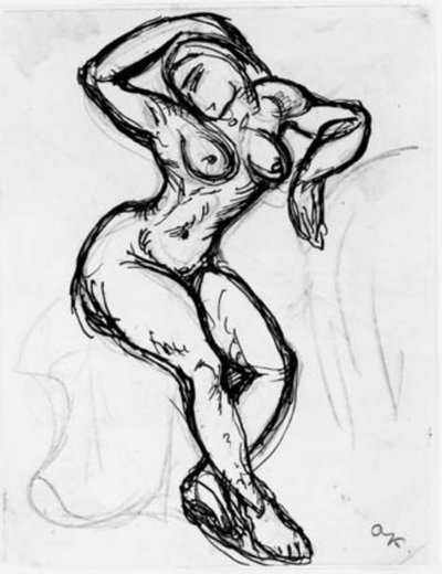 Siedząca modelka z prawym ramieniem nad głową. autorstwa Emile Othon Friesz