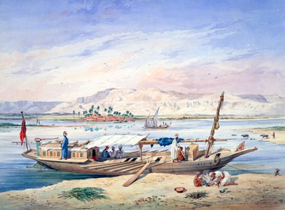 „Łódź na Nilu, Egipt”, XIX w. autorstwa Emile Prisse d