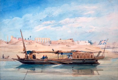 „Łódź na Nilu, Luksor, Egipt”, XIX w. autorstwa Emile Prisse d
