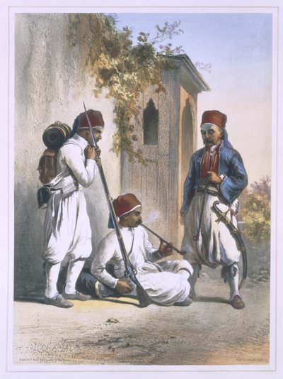Nizamior, Regularne wojska armii tureckiej w Kance, ilustracja z „Doliny Nilu”, sztych. Mouilleron, wyd. przez Lemercier, 1848 autorstwa Emile Prisse d