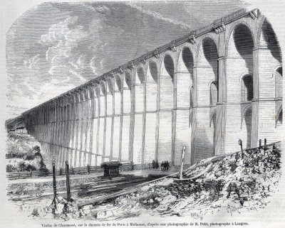 Wiadukt Chaumont na linii kolejowej z Paryża do Miluzy. Grawerowanie według szkicu Ralpha w „The Illustrous World”, 09.05.1857. Prywatna kolekcja. autorstwa Emile Theodore Therond