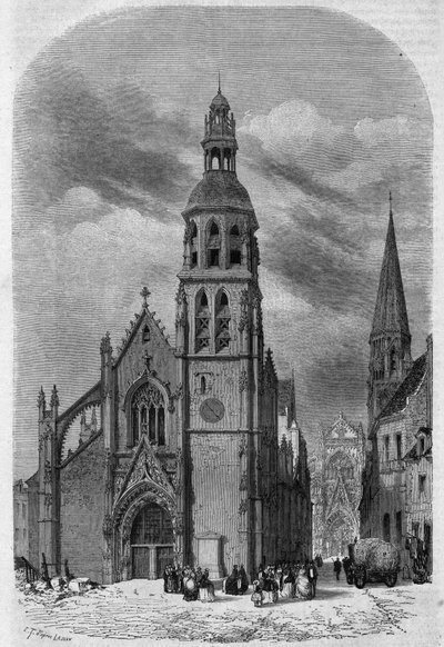 Widok zewnętrzny kościoła św. Marcina (XV-XVI w.) Vendome, Loir i Cher (41), przed jego rozbiórką w 1857 r. Grawer Therond w „”Le Magasin Picturesque”” autorstwa Emile Theodore Therond
