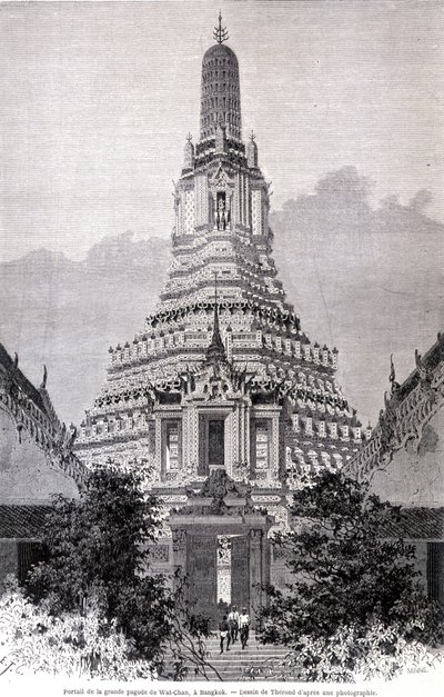 Portal Wielkiej Pagody Wat-Chan, Bangkok. Rysunek Théronda. autorstwa Emile Theodore Therond