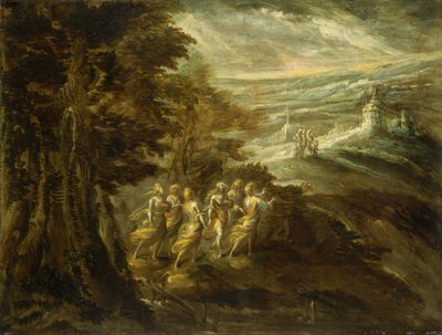Fantastyczny krajobraz z postaciami autorstwa Emilian 16th Century