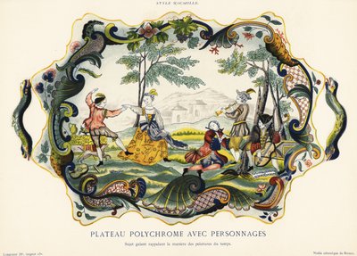 Półmisek z figurami w stylu rockery, Rouen. 1870 (chromolitografia) autorstwa Emilie Pottier