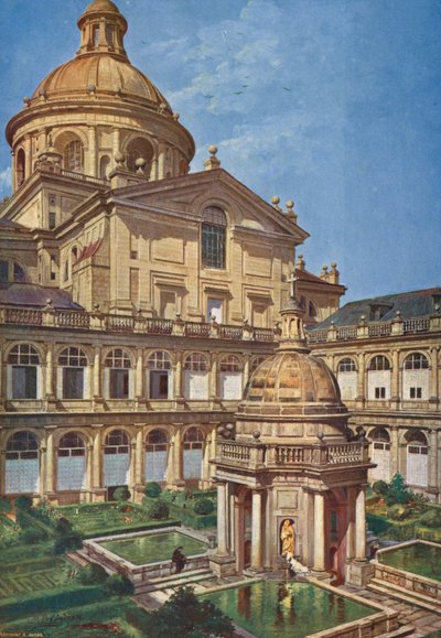 Elscorial: Patio de Los Evangelistas (kolorowa litografia) autorstwa Emilio Poy Dalmau