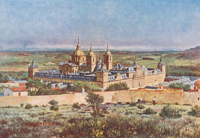 El Elscorial: Vista General (kolorowa litografia) autorstwa Emilio Poy Dalmau