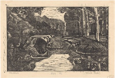 Most nad kanałem w lesie autorstwa Emilius Wilhelmus Dehé (signed by artist)