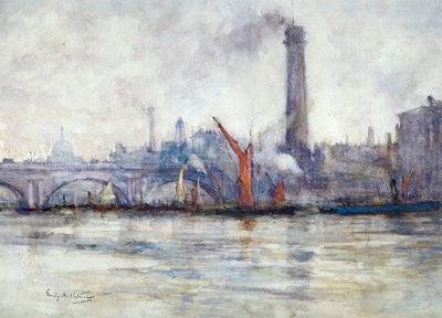 „Most Waterloo i kościół św. Pawła z nabrzeża”, ok. 1875-1934 r. autorstwa Emily Murray Paterson