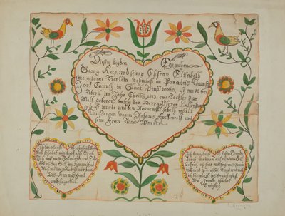 Fraktur - Akt urodzenia i chrztu autorstwa Emma M. Krumrine