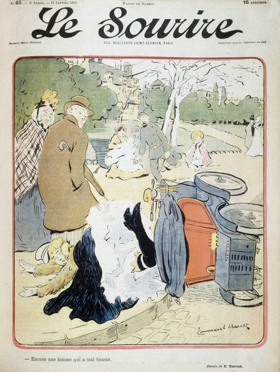 Wypadek samochodowy: „Kolejna kobieta, która się myli.” Ilustracja autorstwa Emmanuela Barceta (1870-1940) - w „Le Smile” z 19.01.2001 autorstwa Emmanuel Barcet