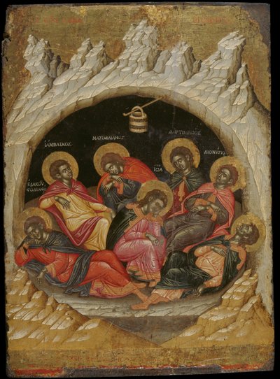 Siedmiu Śpiących Efezu (tempera jajowa na panelu) autorstwa Emmanuel Tzanes