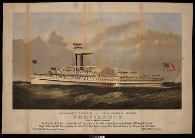 Znany na całym świecie parowiec Narragansett Steamship Co. o nazwie Providence Benj M Simmons. Dowódca... (litografia) autorstwa Endicott Endicott