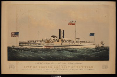 New York and Boston Line, przez New London, Norwich i Worcester parowce City of Boston i City of New York.... autorstwa Endicott Endicott