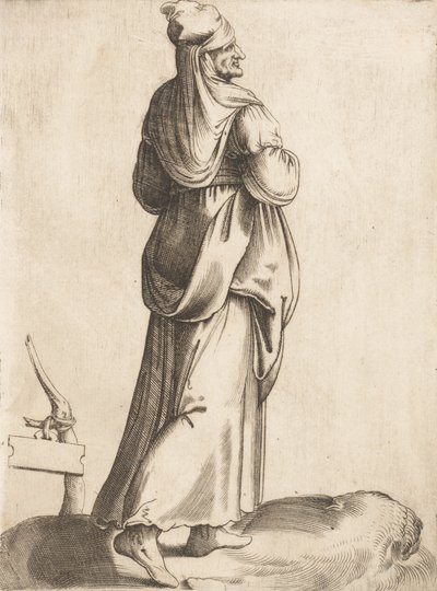 Tabliczka kostiumowa: Chłopka z Hiszpanii, ca. 1555-58. autorstwa Enea Vico