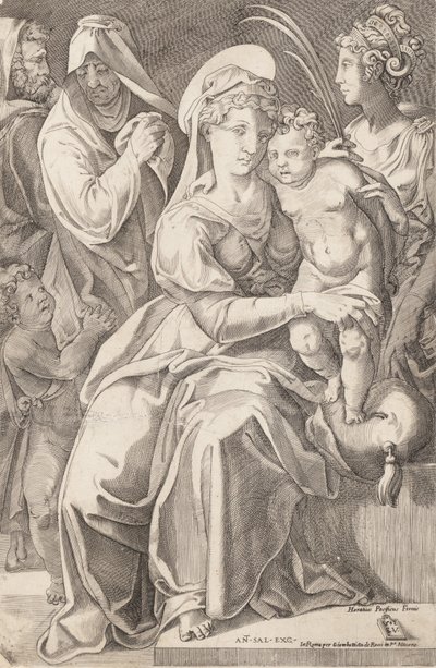 Święta Rodzina ze św. Anną i św. Katarzyną, 1542, wydana w latach 1627-50. autorstwa Enea Vico