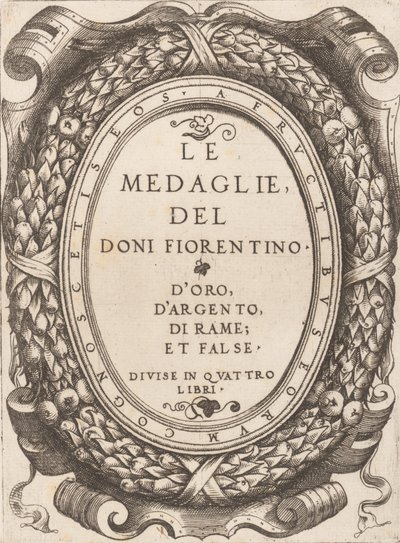 Tabliczka tytułowa: Medale Florentine Doni, ca. 1548. autorstwa Enea Vico