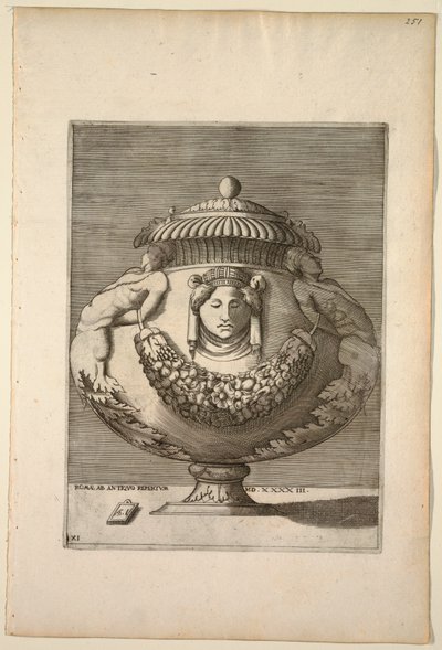 Wazon ozdobiony figurami, Rinceaux i festonami autorstwa Enea Vico