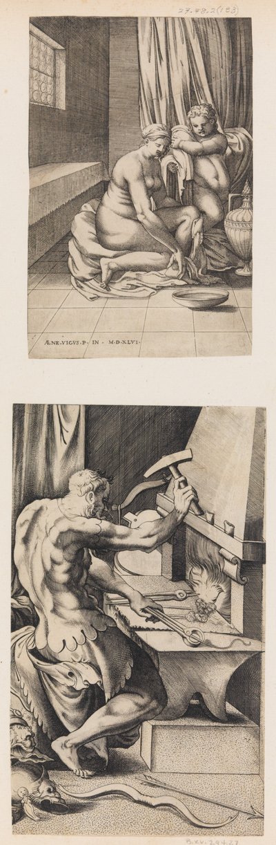 Wenus w toalecie i Wulkan pracujący w jego kuźni, ca. 1546. autorstwa Enea Vico