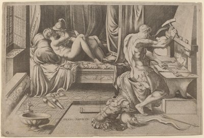 Wenus i Mars Obejmujący z Wulkanem w jego Kuźni autorstwa Enea Vico after Parmigianino