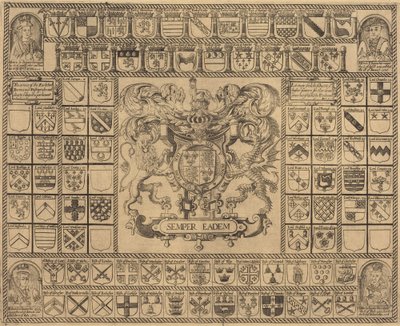 Herby z portretami narożnymi Henryka VII, Henryka VIII, Edwarda VI i Marii autorstwa English 16th Century