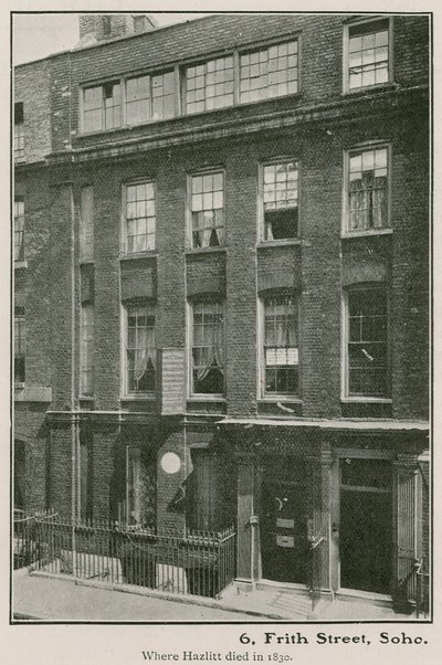 6 Frith Street, Soho, gdzie Haziltt zmarł w 1830 r. autorstwa English Photographer