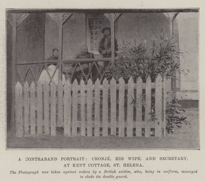 Portret kontrabandy, Cronje, jego żona i sekretarz, w Kent Cottage, St Helena autorstwa English Photographer