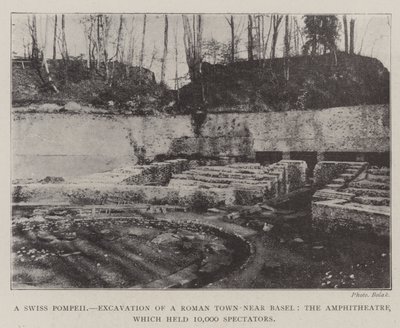 Szwajcarskie Pompeje, wykopaliska w rzymskim mieście w pobliżu Bazylei, amfiteatr, który mieścił 10 000 widzów autorstwa English Photographer