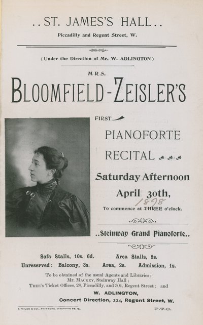 Reklama koncertu Fannie Bloomfield-Zeisler autorstwa English Photographer