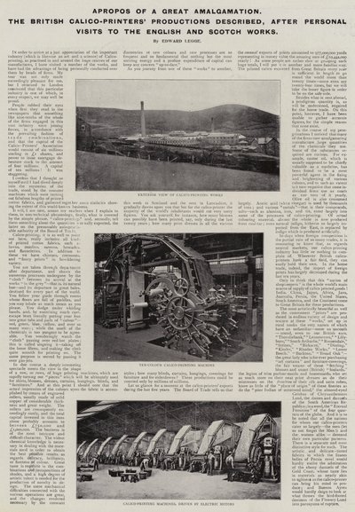 A propos wielkiej fuzji, opisane przez British Calico-Printers Productions, po osobistych wizytach w angielskiej i szkockiej wytwórni autorstwa English Photographer