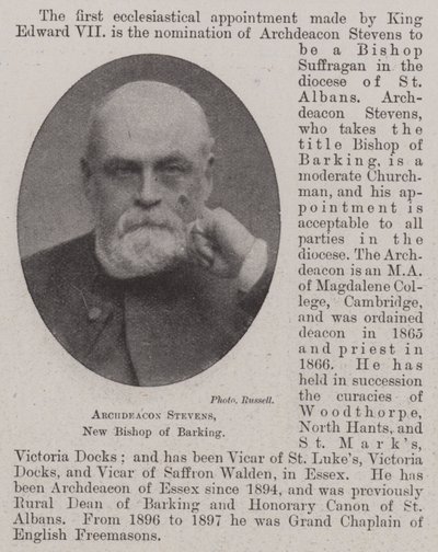 Archidiakon Stevens, nowy biskup Barking autorstwa English Photographer