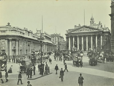 Bank Anglii i Royal Exchange, Threadneedle Street, City of London, 1890 autorstwa English Photographer