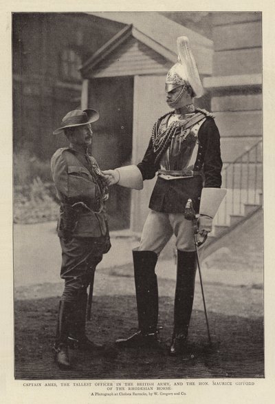 Kapitan Ames, najwyższy oficer armii brytyjskiej i czcigodny Maurice Gifford z konia rodezyjskiego autorstwa English Photographer
