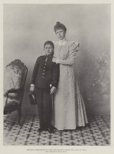 Krystyna, królowa-regentka Hiszpanii, i jej syn, Alfons XIII, król Hiszpanii autorstwa English Photographer