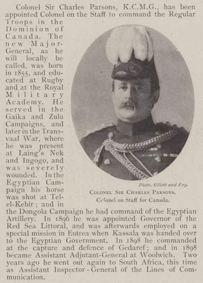Pułkownik Sir Charles Parsons, pułkownik sztabu Kanady autorstwa English Photographer