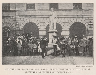 Pułkownik Sir John Shelley, Baronet, wręcza medale Imperial Yeomanry w Exeter w dniu 25 października autorstwa English Photographer