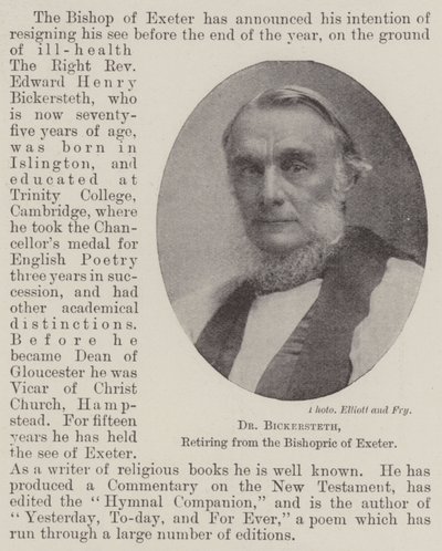 Dr Bickersteth, odchodzący na emeryturę z biskupstwa Exeter autorstwa English Photographer