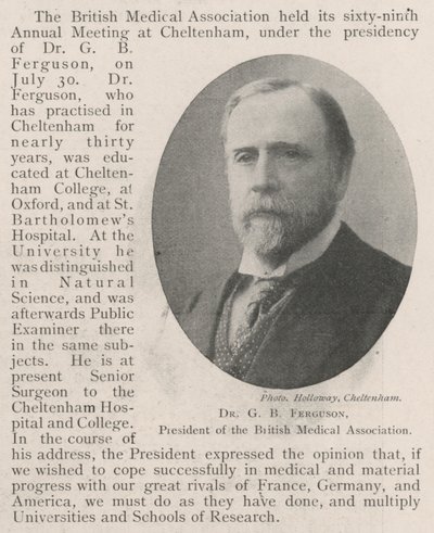 Dr G B Ferguson, Prezes Brytyjskiego Stowarzyszenia Medycznego autorstwa English Photographer