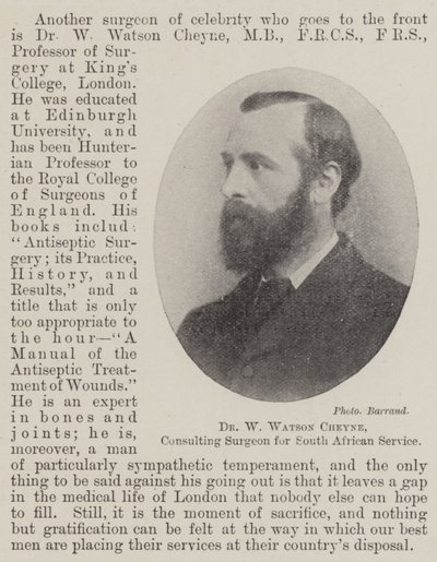 Dr W Watson Cheyne, chirurg konsultant ds. usług w Republice Południowej Afryki autorstwa English Photographer