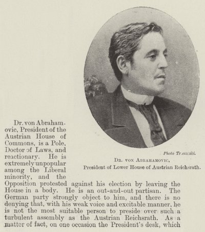Dr von Abramowicz, przewodniczący Izby Niższej austriackiej Reichsratu autorstwa English Photographer