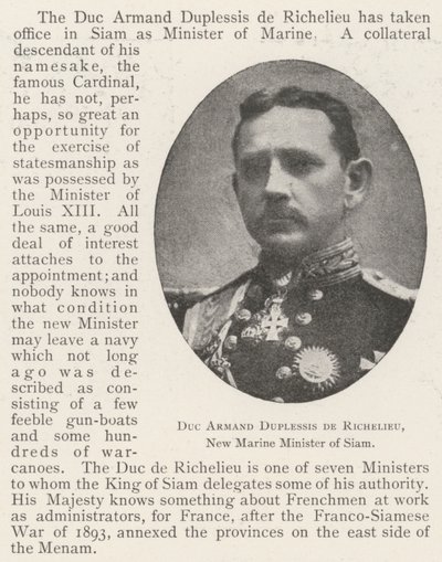 Książę Armand Duplessis de Richelieu, nowy minister marynarki Syjamu autorstwa English Photographer