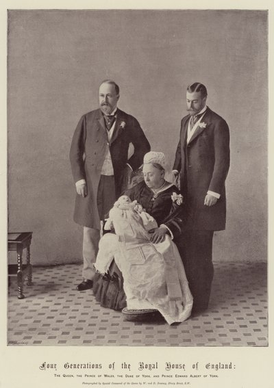 Cztery pokolenia królewskiego domu Anglii, królowa, książę Walii, książę Yorku i książę Edward Albert z Yorku autorstwa English Photographer